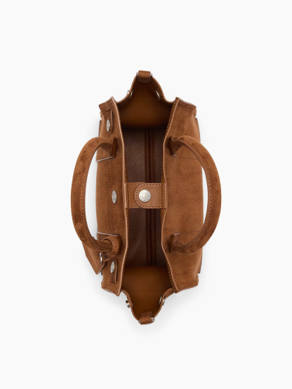 Vegan Suede Five Pocket Tote - Palomino brown