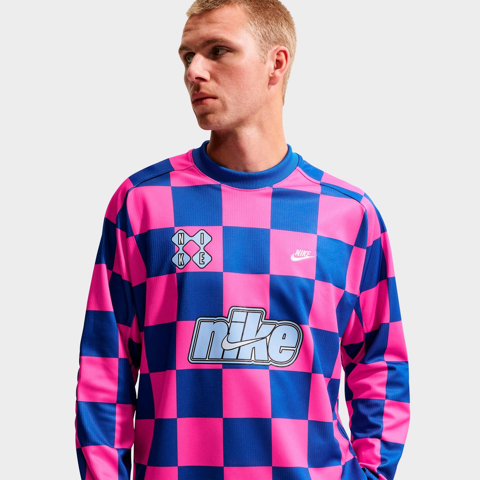 Men's Nike Sportswear Club Checkerboard Goalie Top - Game Royal/Pinksicle/Hydrogen Blue