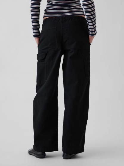 Canvas Easy Baggy Barrel Cargo Pants - Black