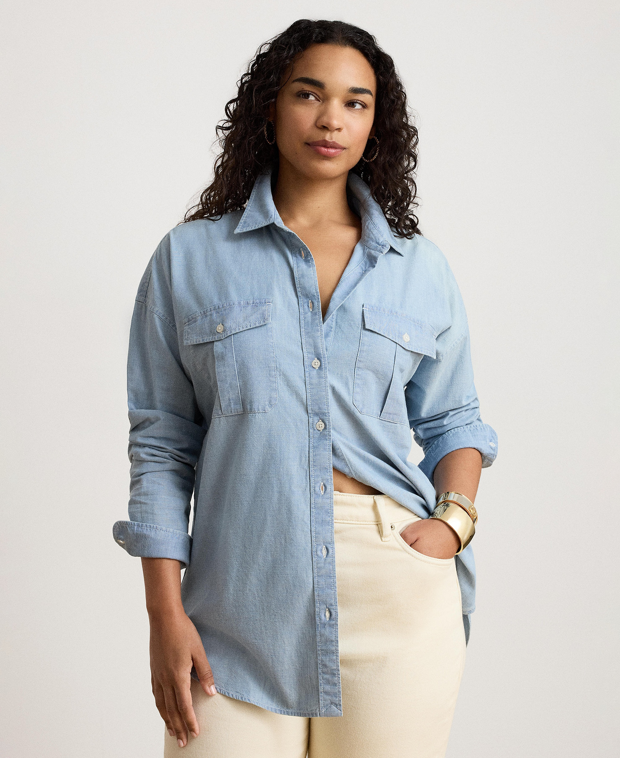 Lauren Ralph Lauren Women's Chambray Button-Up Long-Sleeve Shirt - Chambray Wash