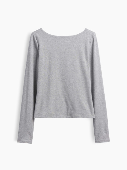CloseKnit Jersey Scoop-Back T-Shirt - Light heather grey