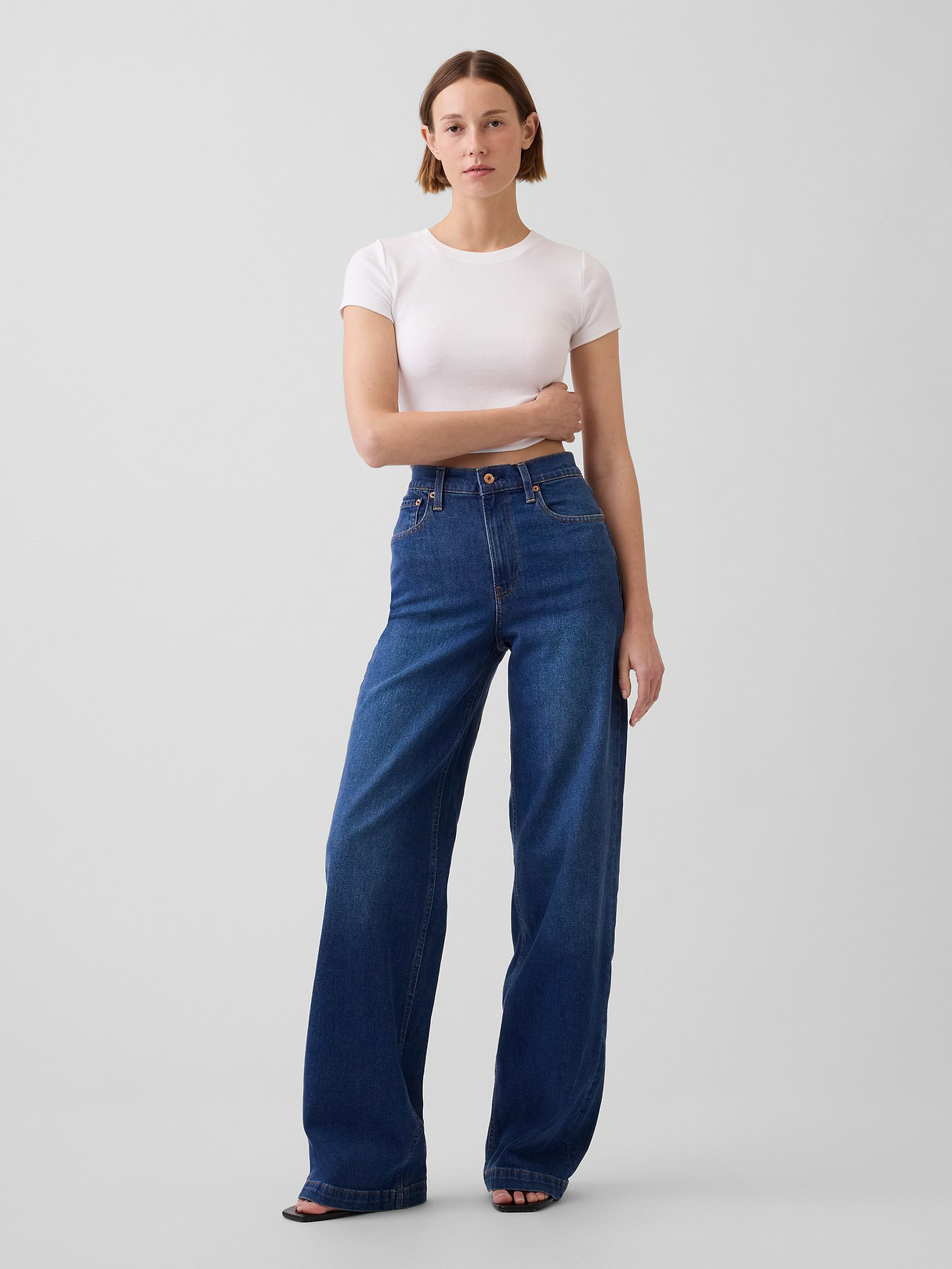 High Rise Stride Wide-Leg Jeans - Dark wash