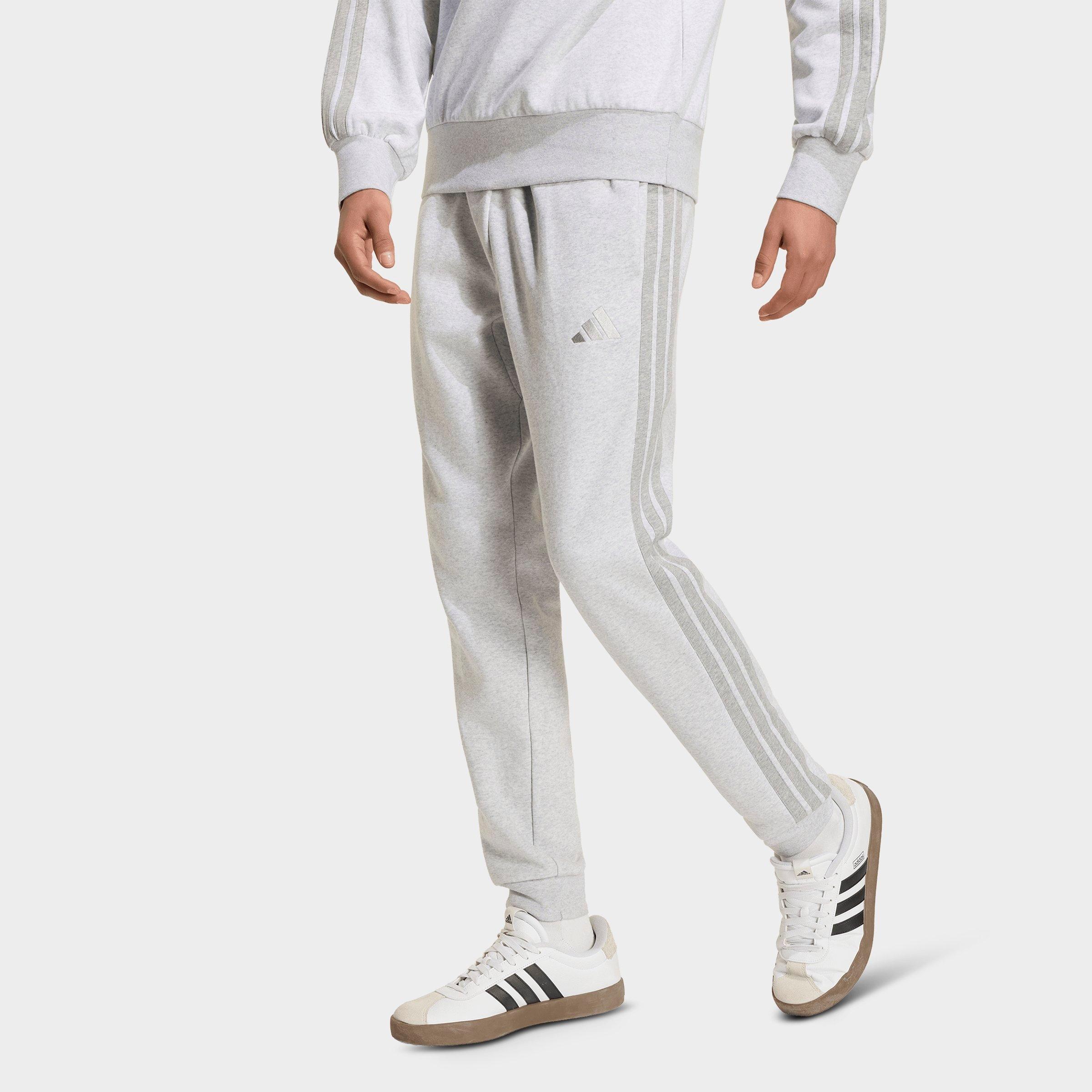 Men's adidas Essentials 3-Stripes Fleece Jogger Pants - Light Grey Heather/Medium Grey Heather