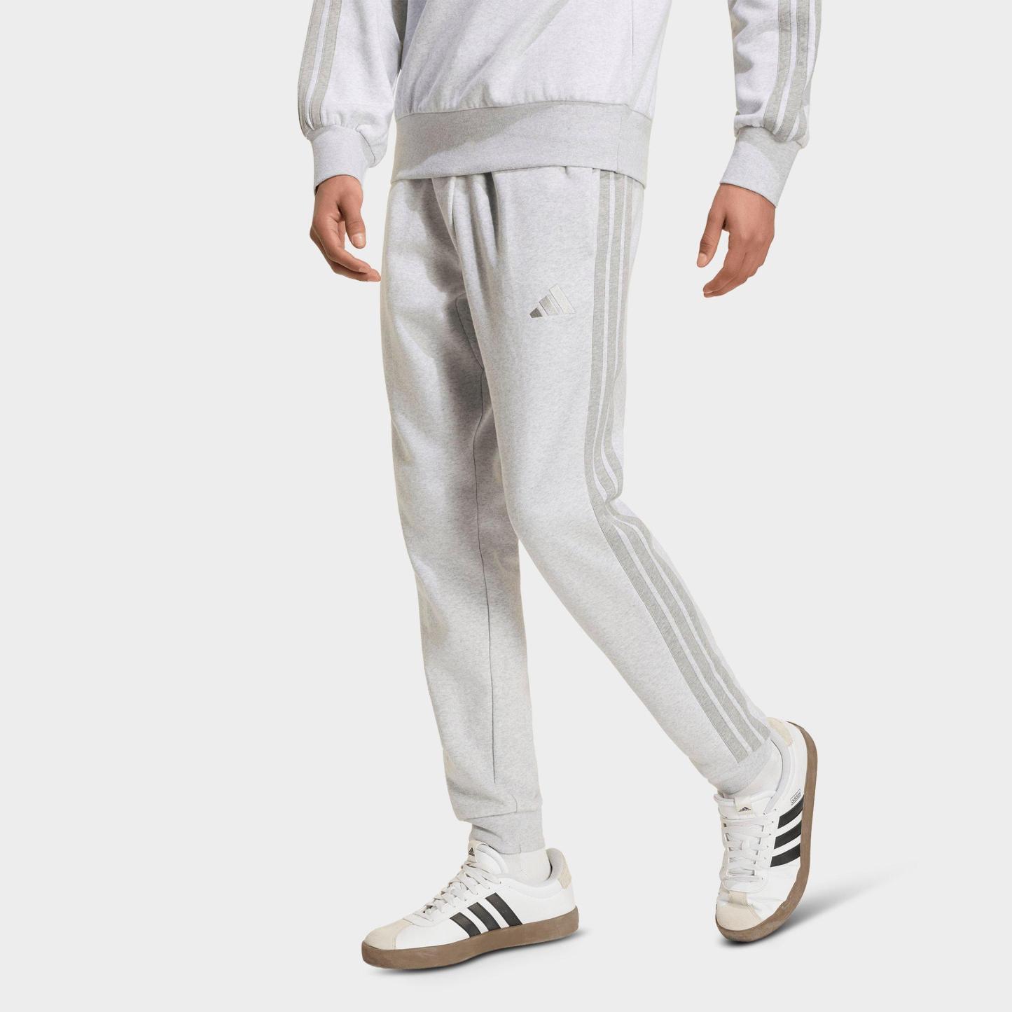 Men's adidas Essentials 3-Stripes Fleece Jogger Pants - Light Grey Heather/Medium Grey Heather