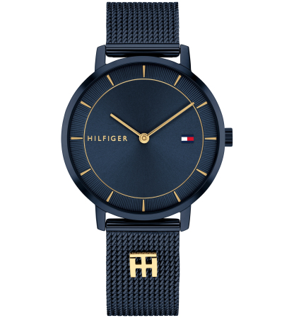 Tommy Hilfiger Women's Quartz Ionic Plated Blue Stainless Steel and Gold-Tone Steel Mesh Bracelet Watch 35mm - Blue