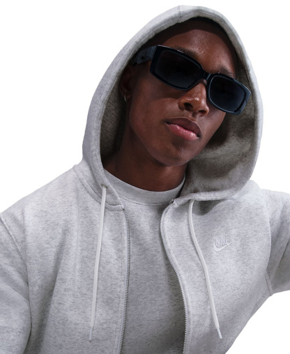 Nike Men's Full-Zip Fleece Regular-Fit Hoodie - Birch Heather/White