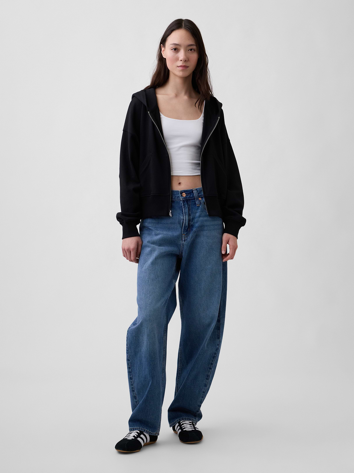 VintageSoft Terry Oversized Wedge Zip Hoodie - True black