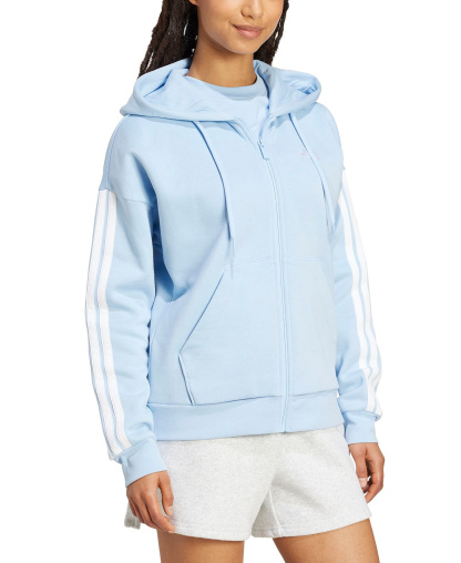 adidas Women's 3-Stripe Fleece Full-Zip Hoodie - Glow Blue/White