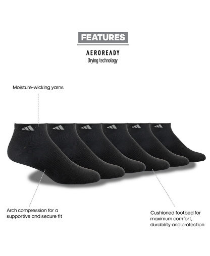 adidas Men's Cushioned Athletic 6-Pack Low Cut Socks - Black