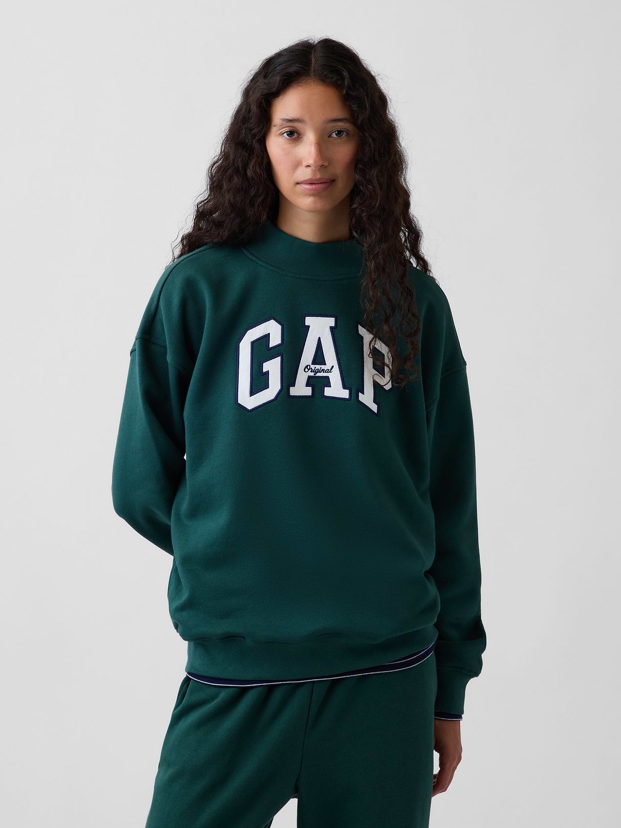 VintageSoft Oversized Mockneck Logo Sweatshirt - Dark green