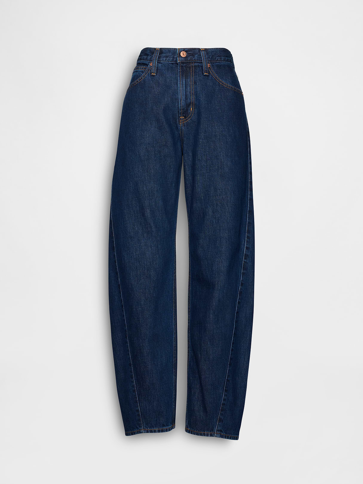 High Rise Khaki Stripe Barrel Jeans - Dark rinse