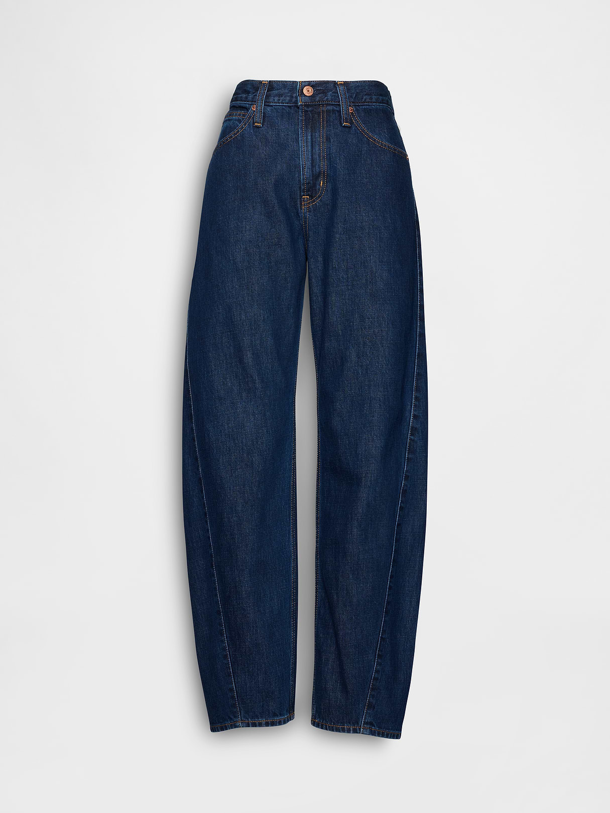 High Rise Khaki Stripe Barrel Jeans - Dark rinse