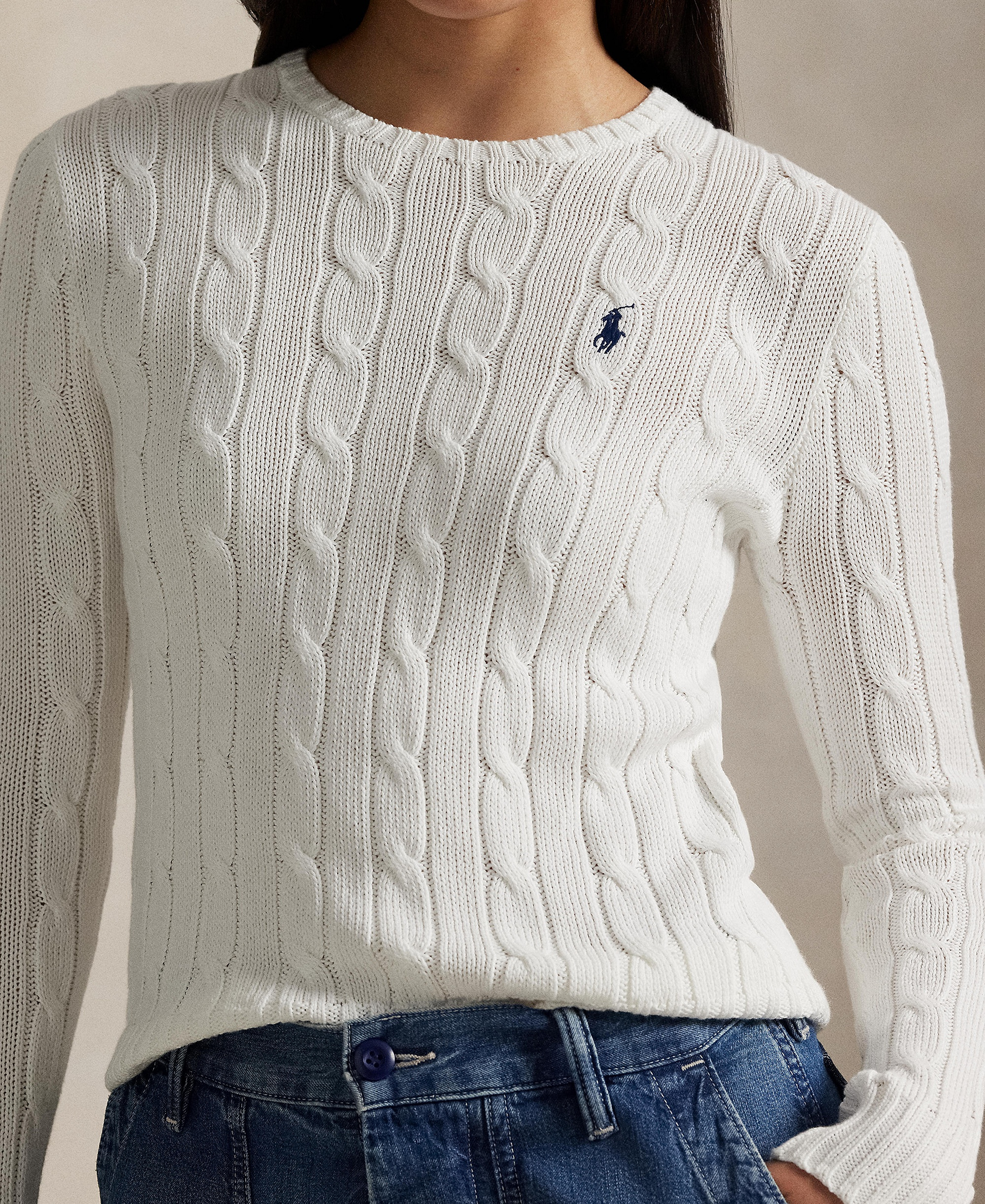 Polo Ralph Lauren Women's Cable-Knit Cotton Crewneck Sweater - Classic White