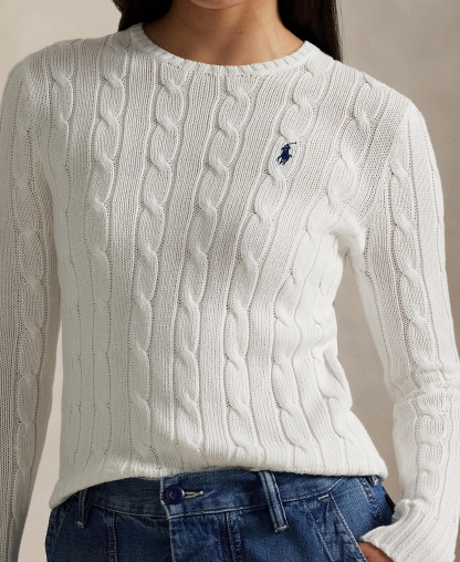 Polo Ralph Lauren Women's Cable-Knit Cotton Crewneck Sweater - Classic White
