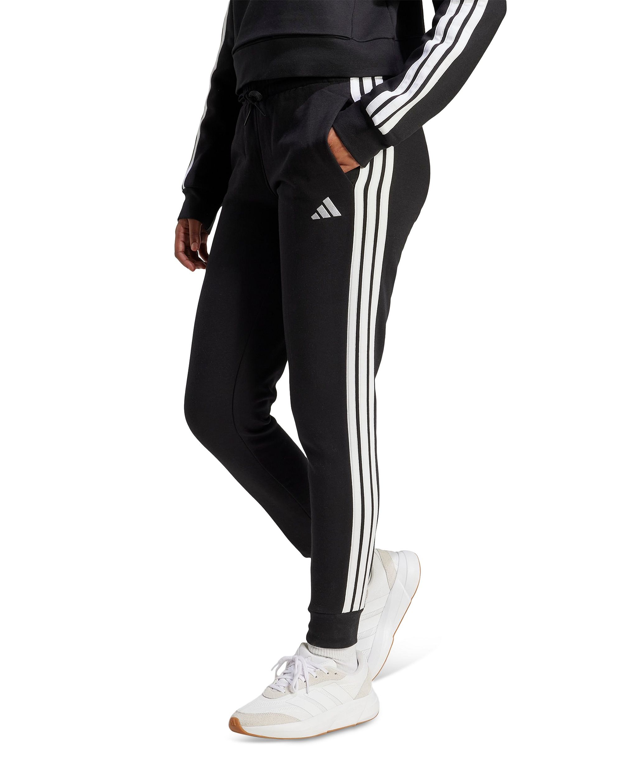 adidas Women's Essentials Three Stripes Fleece Slim Pants - Black/White