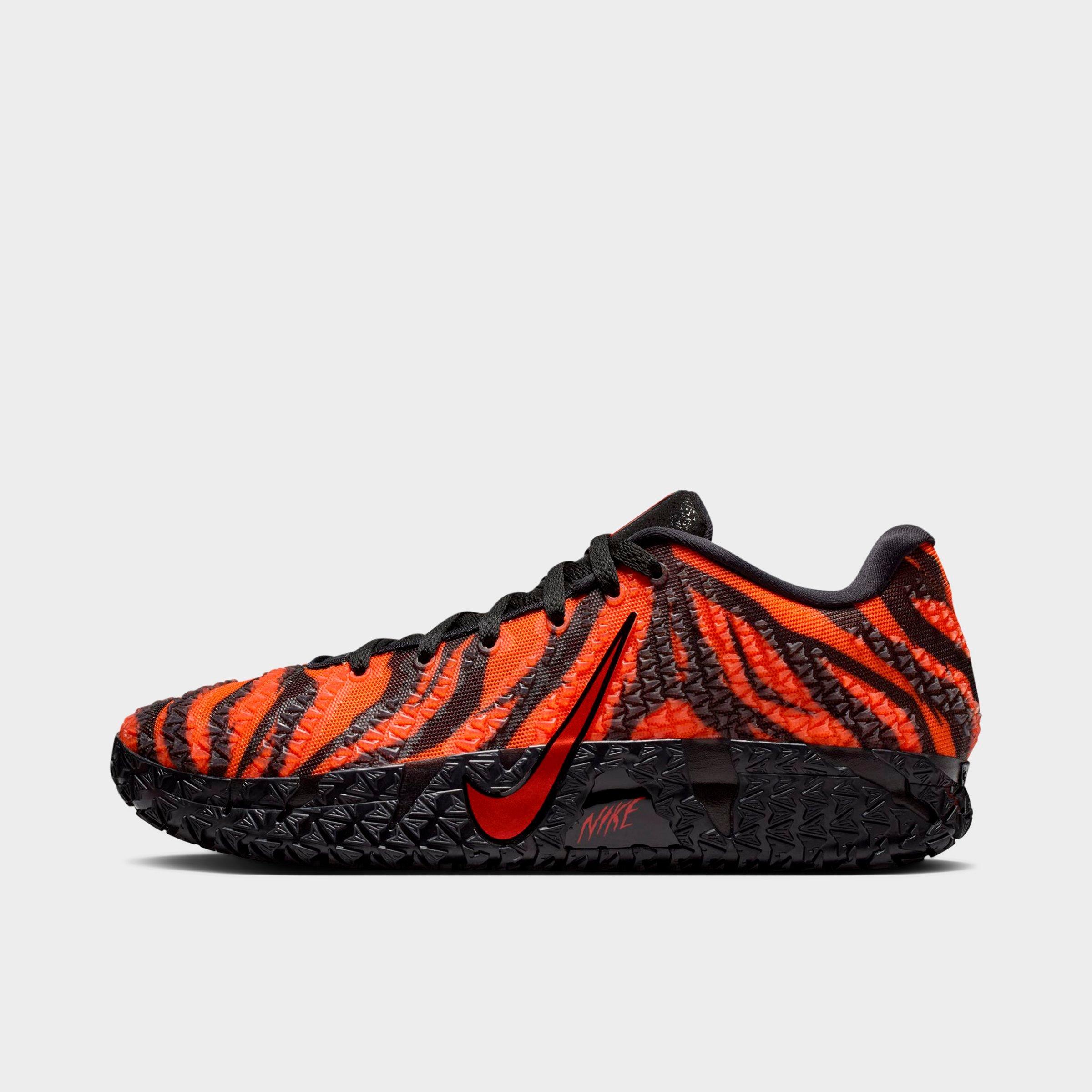 Men's Nithtke Ja 3 Basketball Shoes - Safety Orange/Black/University Red - Left shoe facing left. Outside of the shoe.