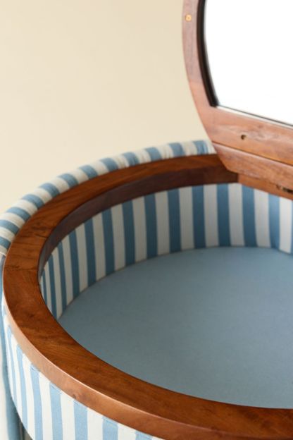 Jane Upholstered Vanity & Stool Set - Blue Stripe - view 4