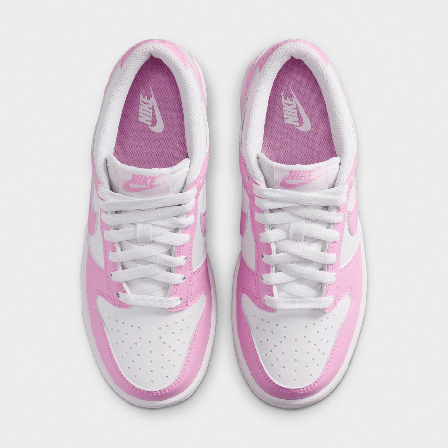Big Kids' Nithtke Dunk Low Casual Shoes - Part 1 - White/White/White/Pink Rise - Top view