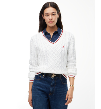 Tommy Hilfiger Women's Cable-Knit V-Neck Sweater - Ecru