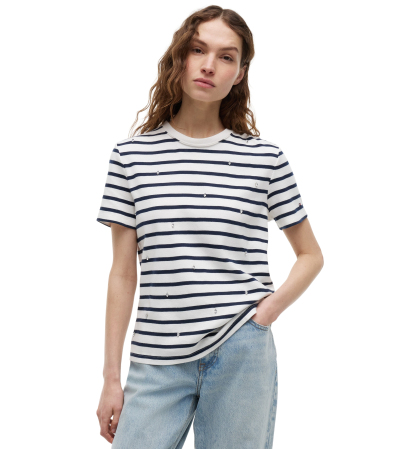 Tommy Hilfiger Women's Ribbed Crewneck T-Shirt - Breton Stripe Ecru/Dark Night Navy