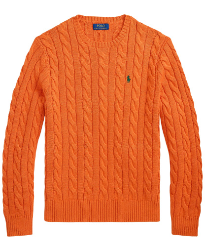 Polo Ralph Lauren Men's Cable-Knit Cotton Sweater - Orange Jasper Heather