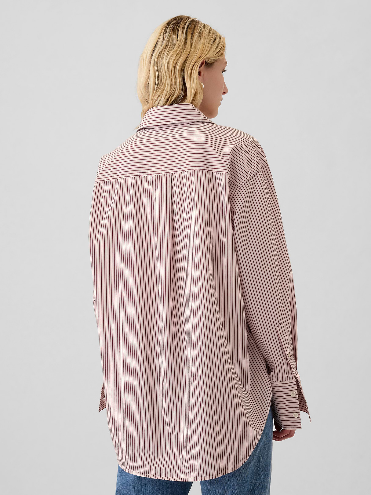Organic Cotton Poplin Stripe Big Shirt - Red and pink stripe