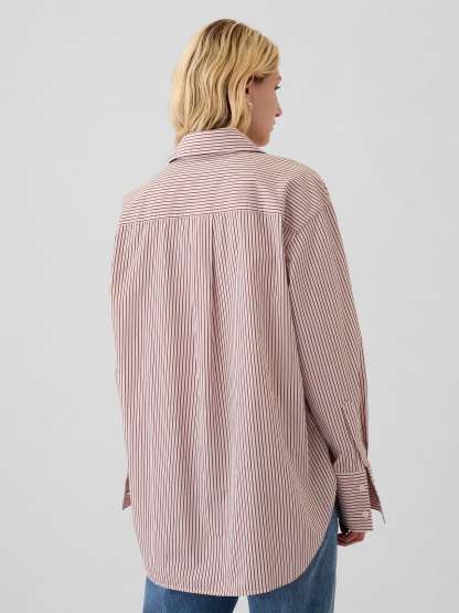 Organic Cotton Poplin Stripe Big Shirt - Red and pink stripe