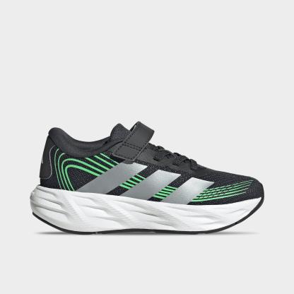 Little Kids' adidas Galaxy 8 Hook-And-Loop Stretch Lace Running Shoes - Night Grey/Tech Grey Metallic/Screaming Green - Left shoe facing left. Outside of the shoe.
