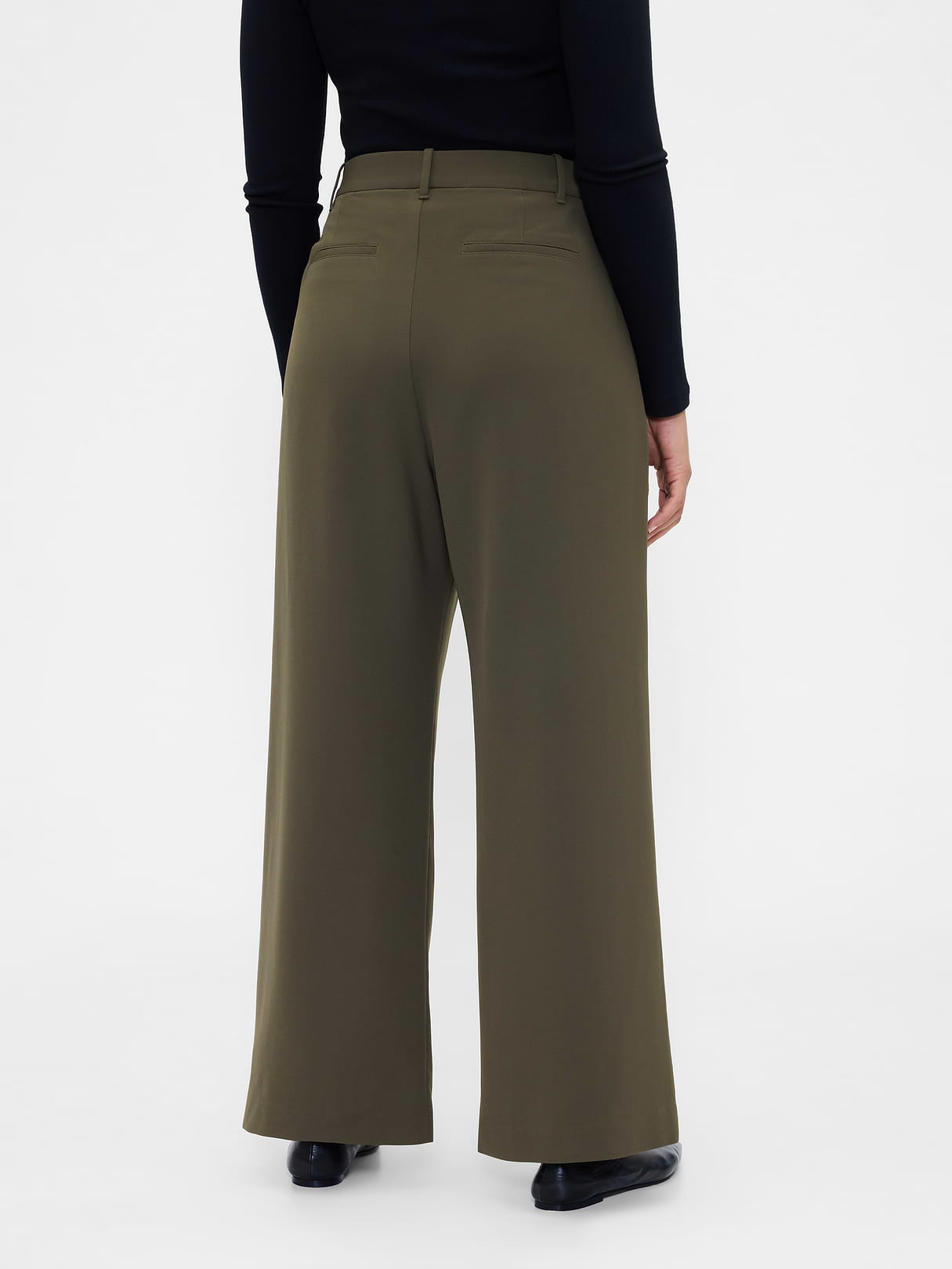 365 High Rise Pleated Trousers - Black moss green