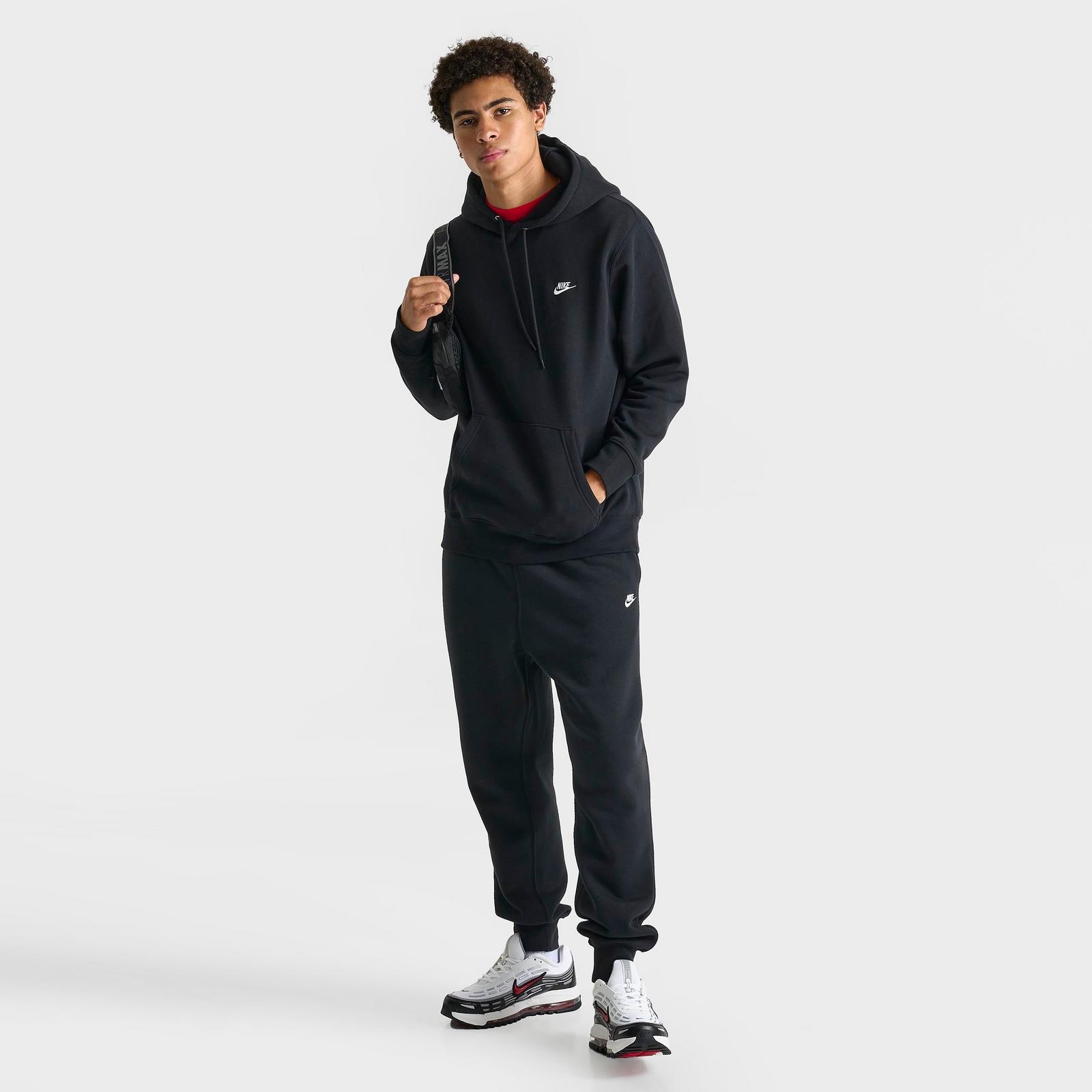 Men's Nike Club Fleece Premium Embroidered Pullover Hoodie - Black/Black/White