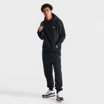 Men's Nike Club Fleece Premium Embroidered Pullover Hoodie - Black/Black/White
