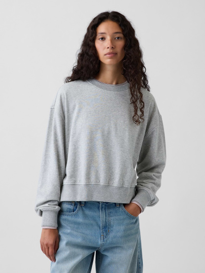 VintageSoft Terry Oversized Wedge Side-Slit Sweatshirt - Heather grey