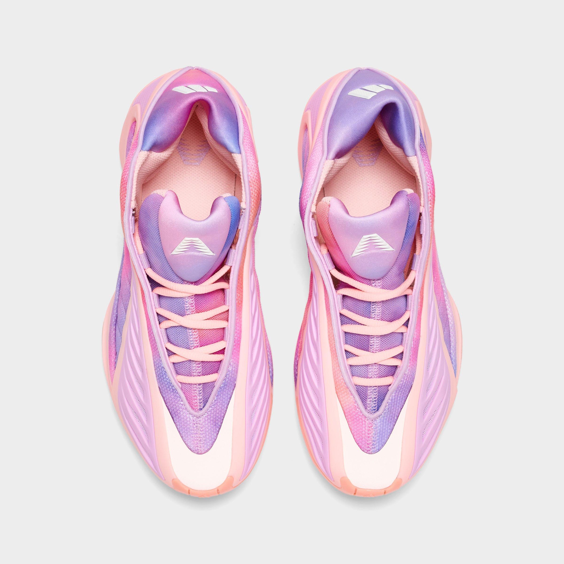 Big Kids' adidas Anthony Edwards 2 Low Basketball Shoes - Haze Coral/Bliss Lilac/Zero Metallic - Top view
