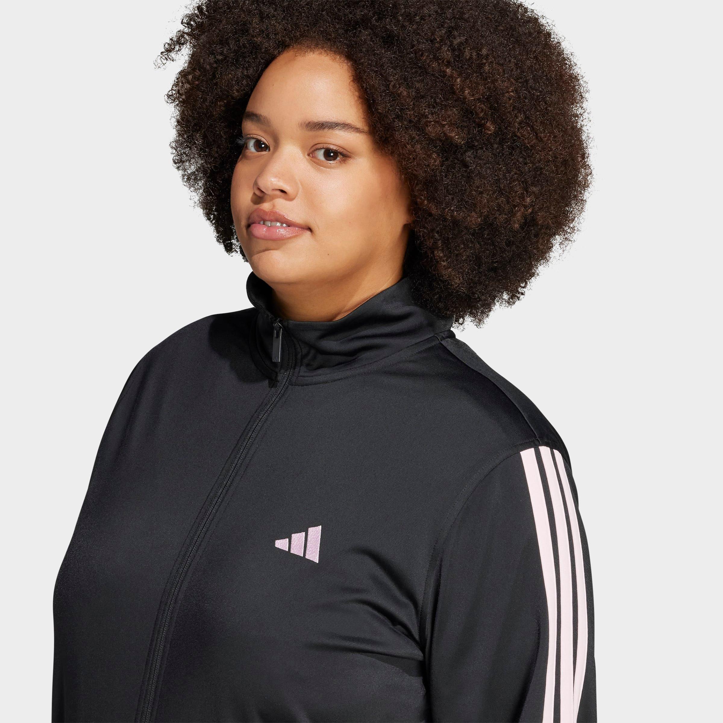 Women's adidas Sportswear Essentials 3-Stripes Tricot Full-Zip Track Top (Plus Size) - Black/Clear Pink