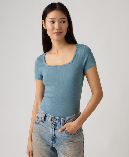 Levi's Premium Women's Essential Square Neck T-Shirt - Garment Dye Fa191913 Provincial Blue