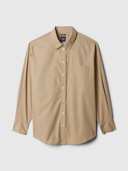 Organic Cotton Poplin Stripe Big Shirt - khaki tan