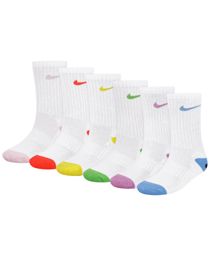 Nike Boys' and Girls' 4-7 Smiley Dri-Fit Crew Socks, 6-Pack - Medium Soft Pink