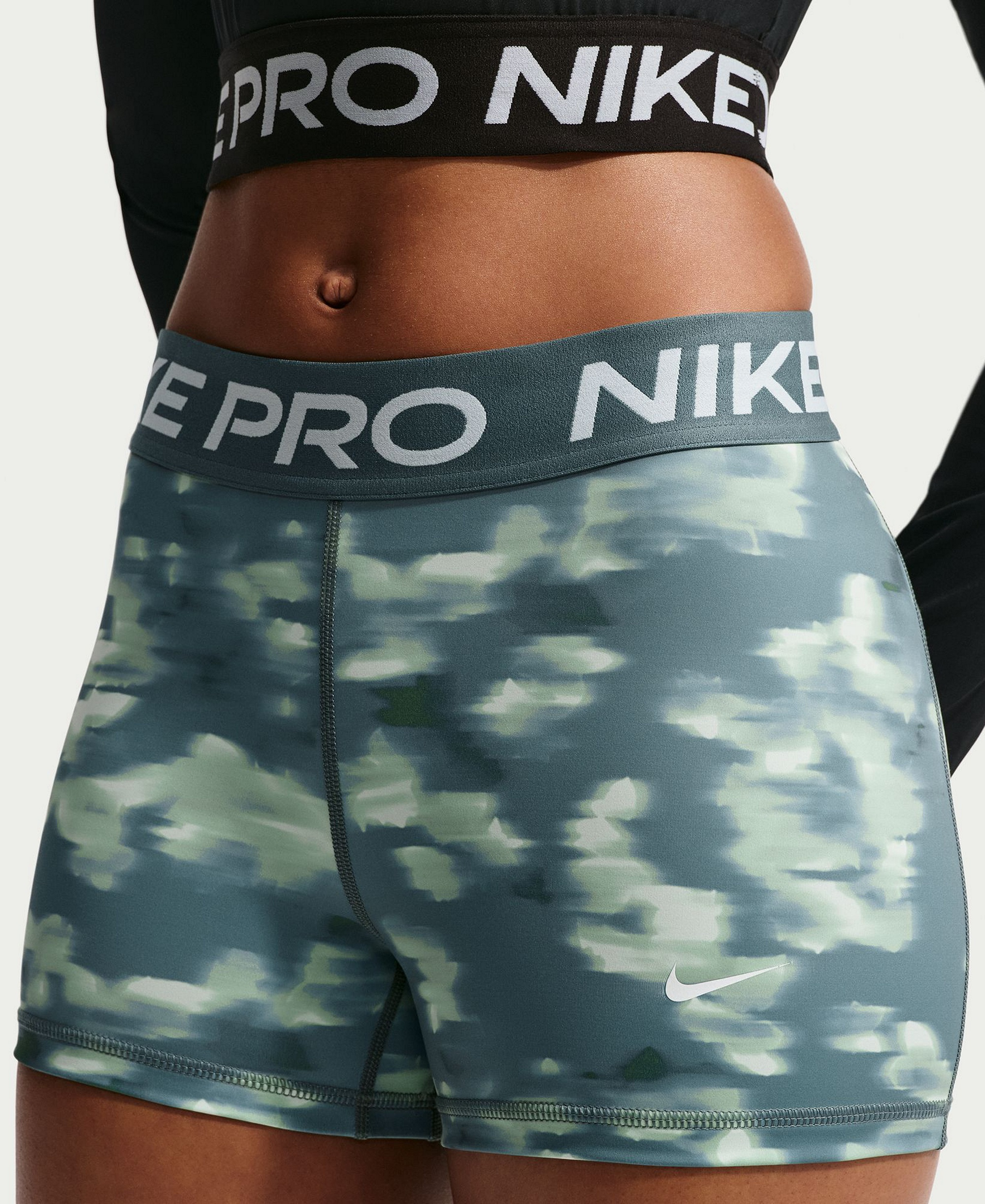 Nike Women's Pro 3" Mid-Rise Printed Biker Shorts - Mineral Slate/white