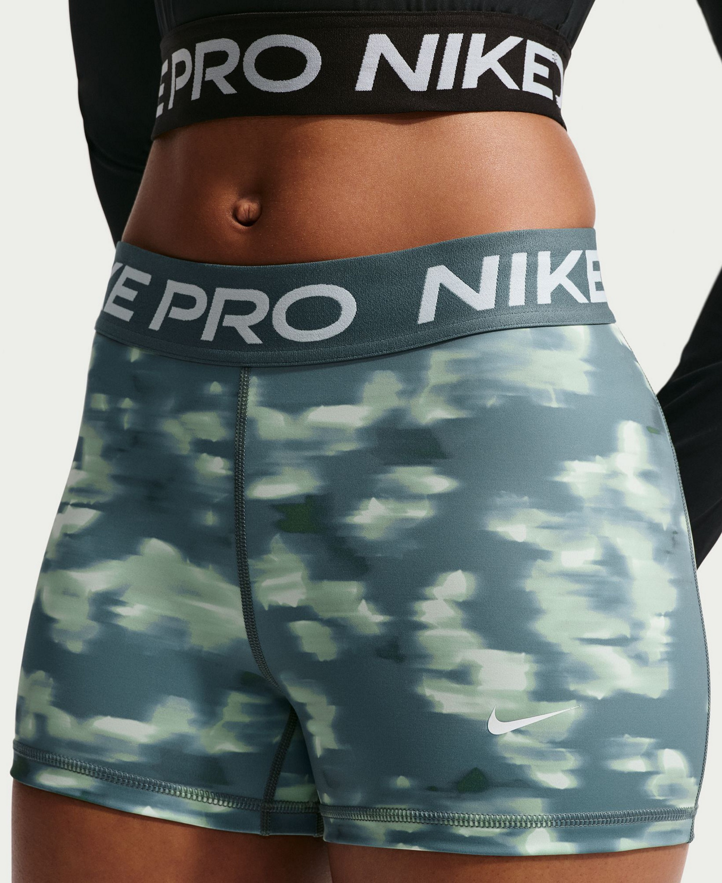 Nike Women's Pro 3" Mid-Rise Printed Biker Shorts - Mineral Slate/white