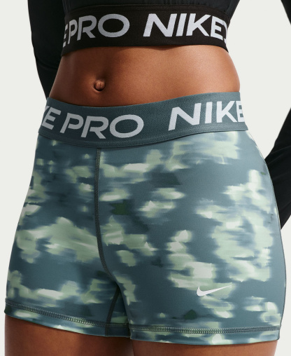 Nike Women's Pro 3" Mid-Rise Printed Biker Shorts - Mineral Slate/white