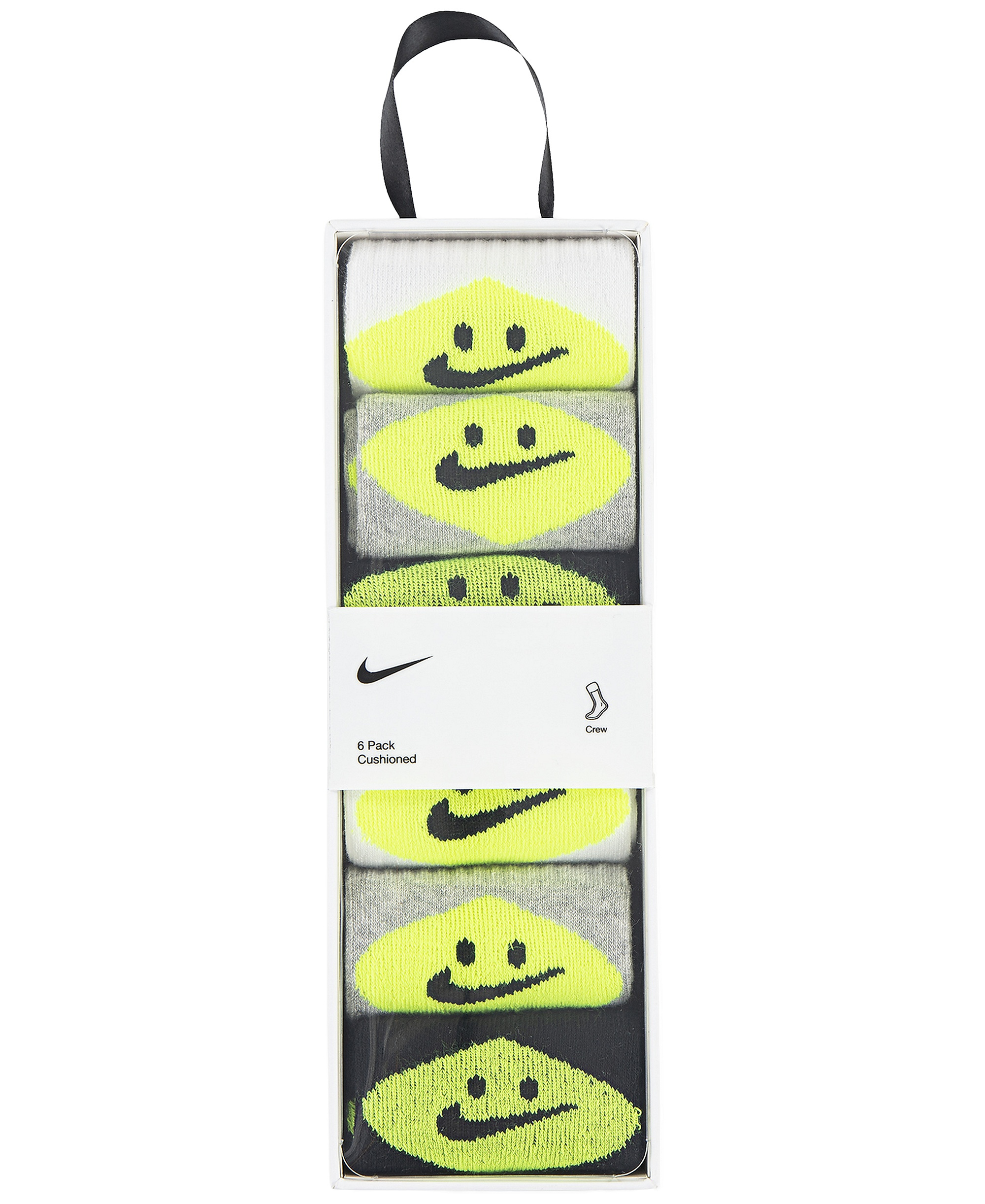 Nike Boys' and Girls' 4-7 Smiley Dri-Fit Crew Socks, 6-Pack - Gray Heather