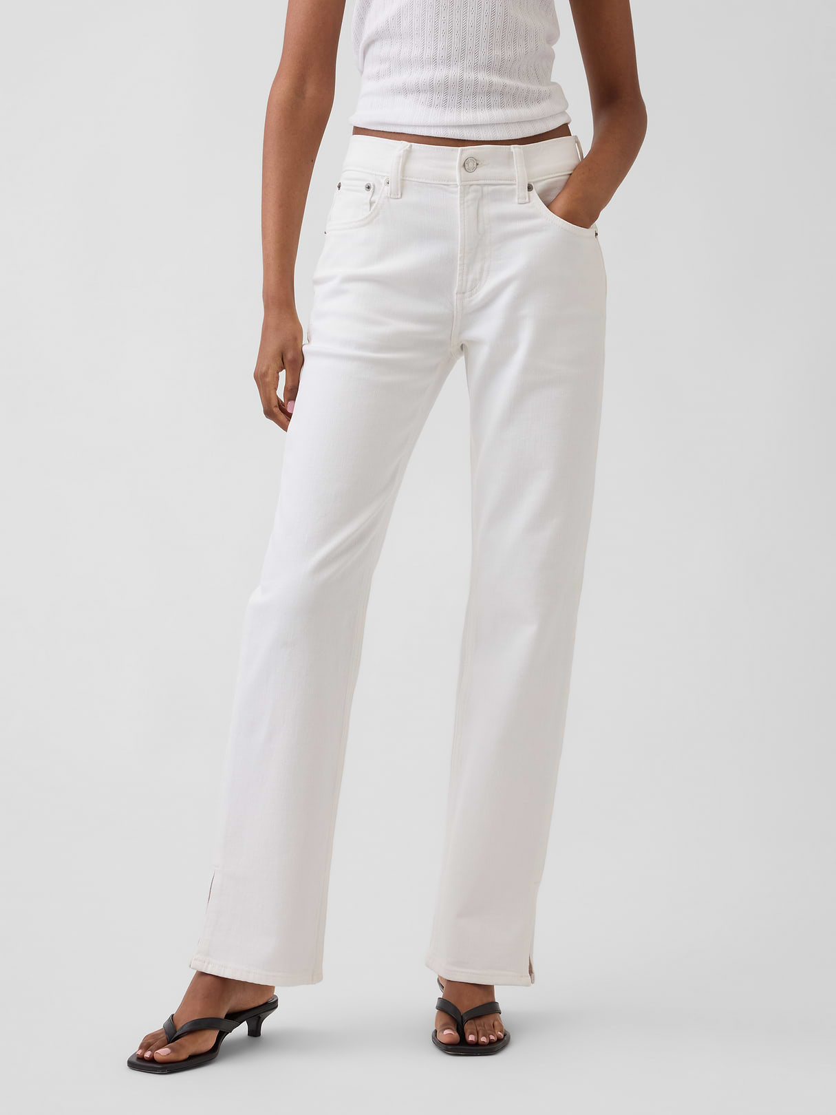 Mid Rise Relaxed Straight Jeans - Fresh white
