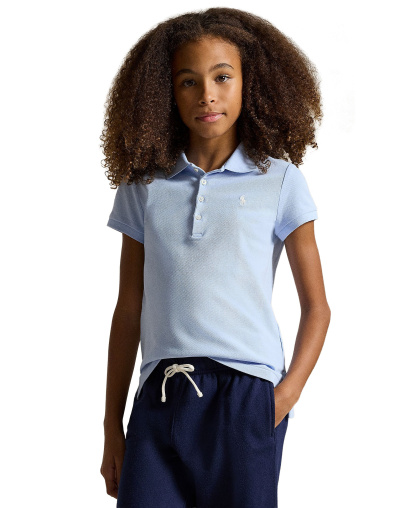 Polo Ralph Lauren Girls' 7-16 Stretch Cotton Mesh Polo Shirt - Office Blue
