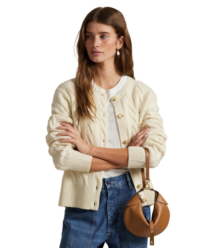 Polo Ralph Lauren Women's Cable-Knit Wool-Cashmere Cardigan Sweater - Authentic Cream