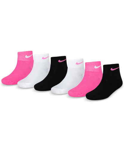 Nike Girls' 4-7 Metallic Swoosh Quarter Socks, 6-Pack - Pink/White/Black