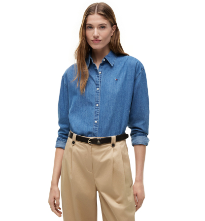 Tommy Hilfiger Women's Boxy-Fit Denim Shirt - Mid Blue Wash