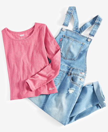 Levi's Big Girls Adjustable Waistband Girlfriend Denim Overalls - Baltic Blu