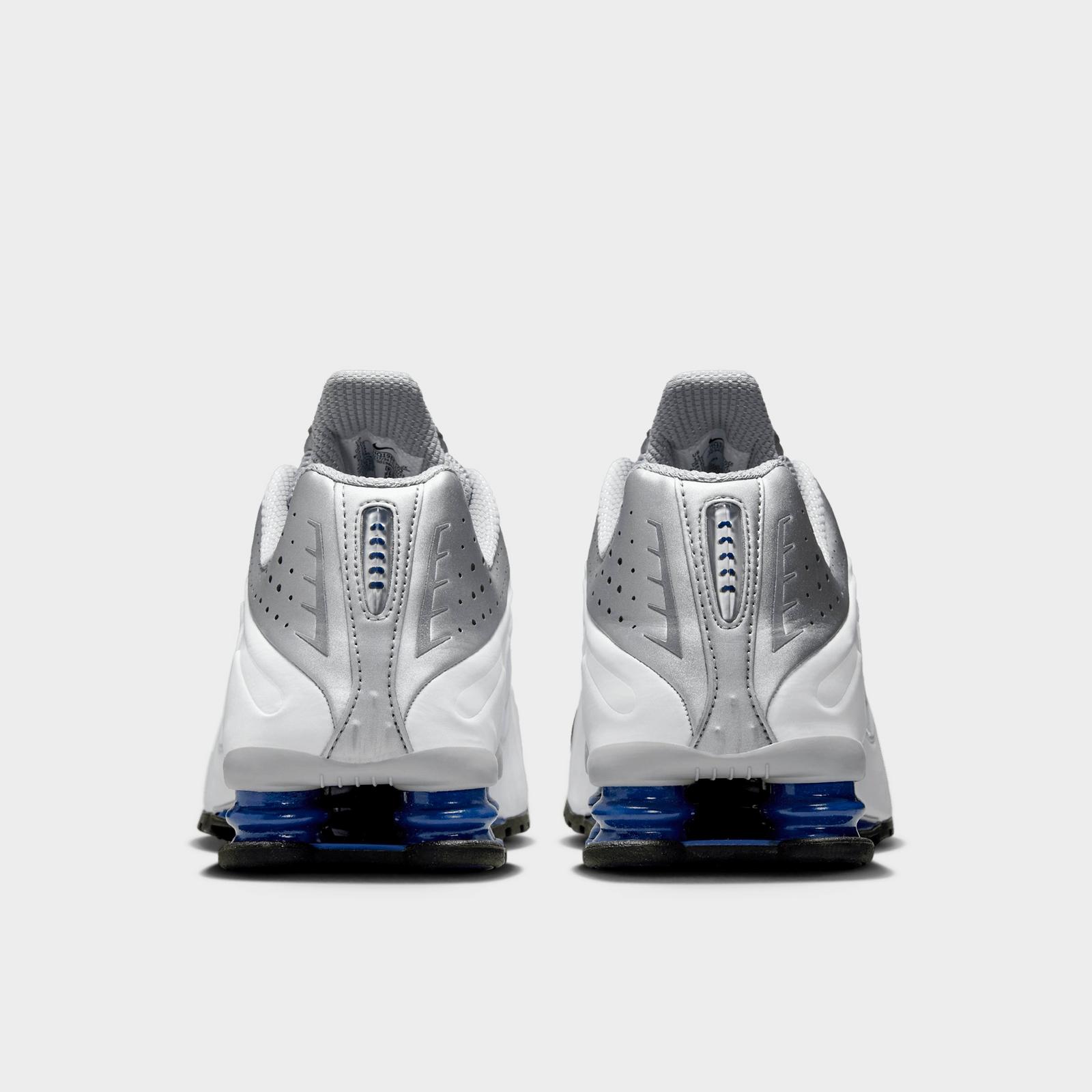 Men's Nike Shox R4 Casual Shoes - White/Metallic Silver/Deep Royal Blue/White