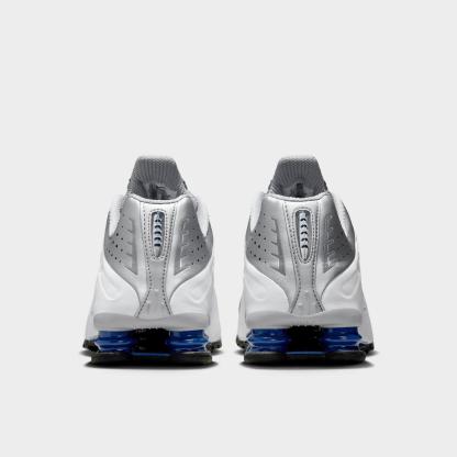 Men's Nike Shox R4 Casual Shoes - White/Metallic Silver/Deep Royal Blue/White