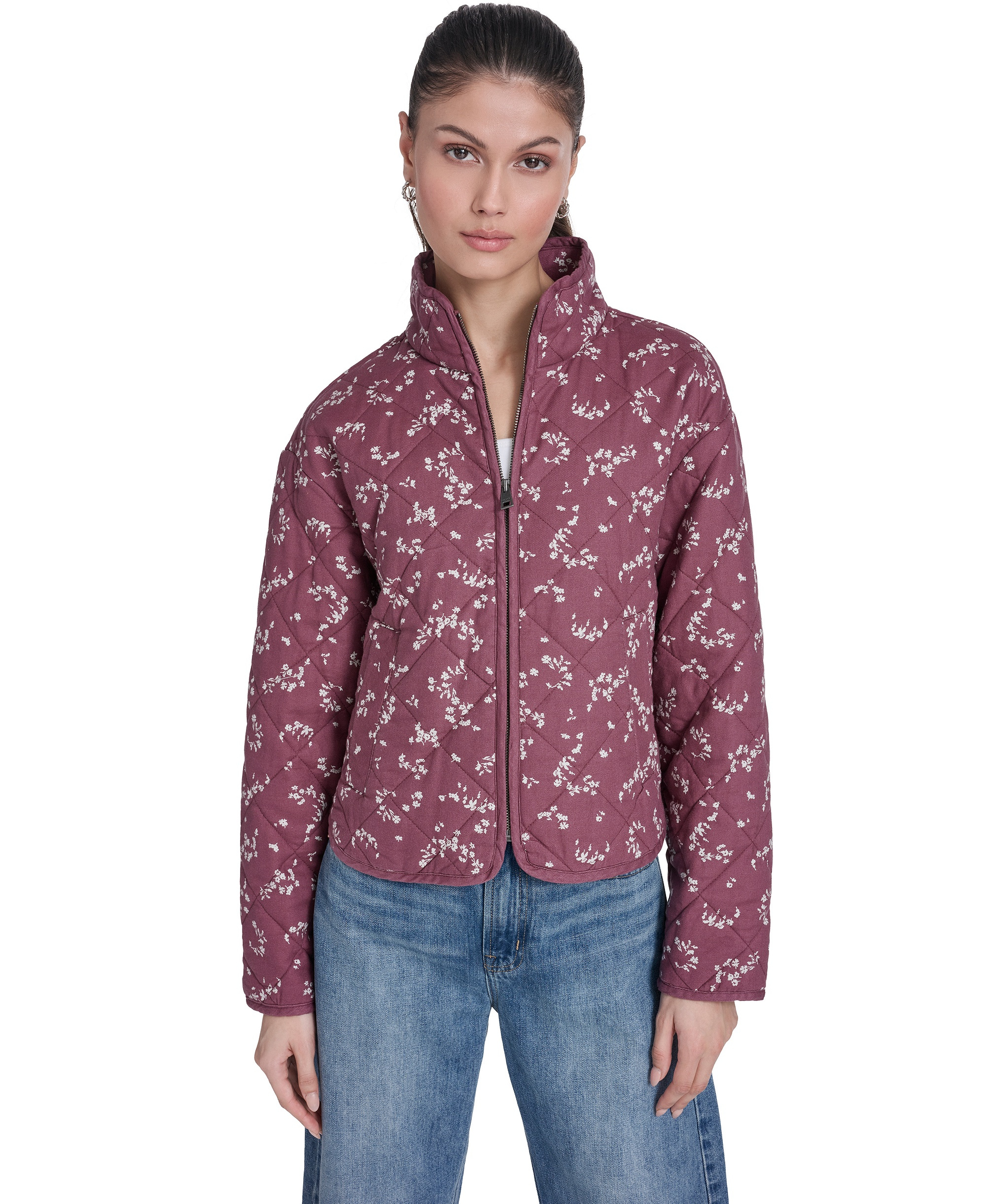 Levi's Women's Quilted Short Liner Zipper Jacket - Pink Floral Print